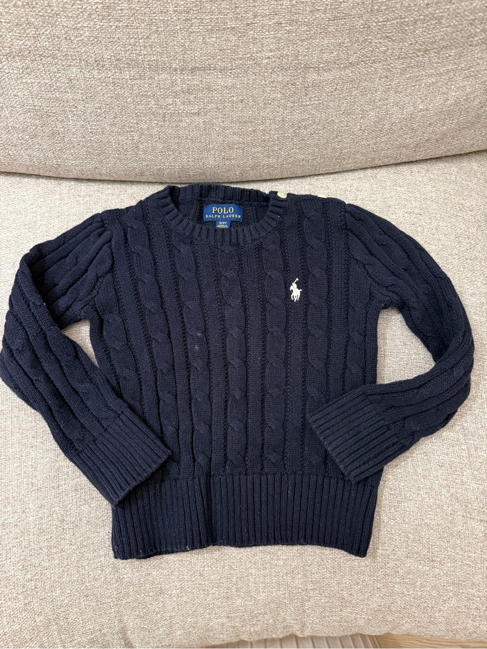 Polo by Ralph Lauren Navy Cable-Knit Crewneck Sweater
